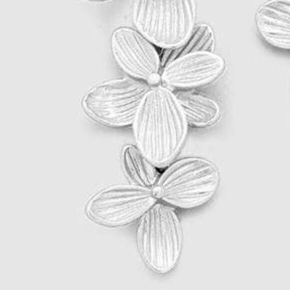 5/$25 Triple Metal Flower Matte Silver Earrings - Picture 2 of 7